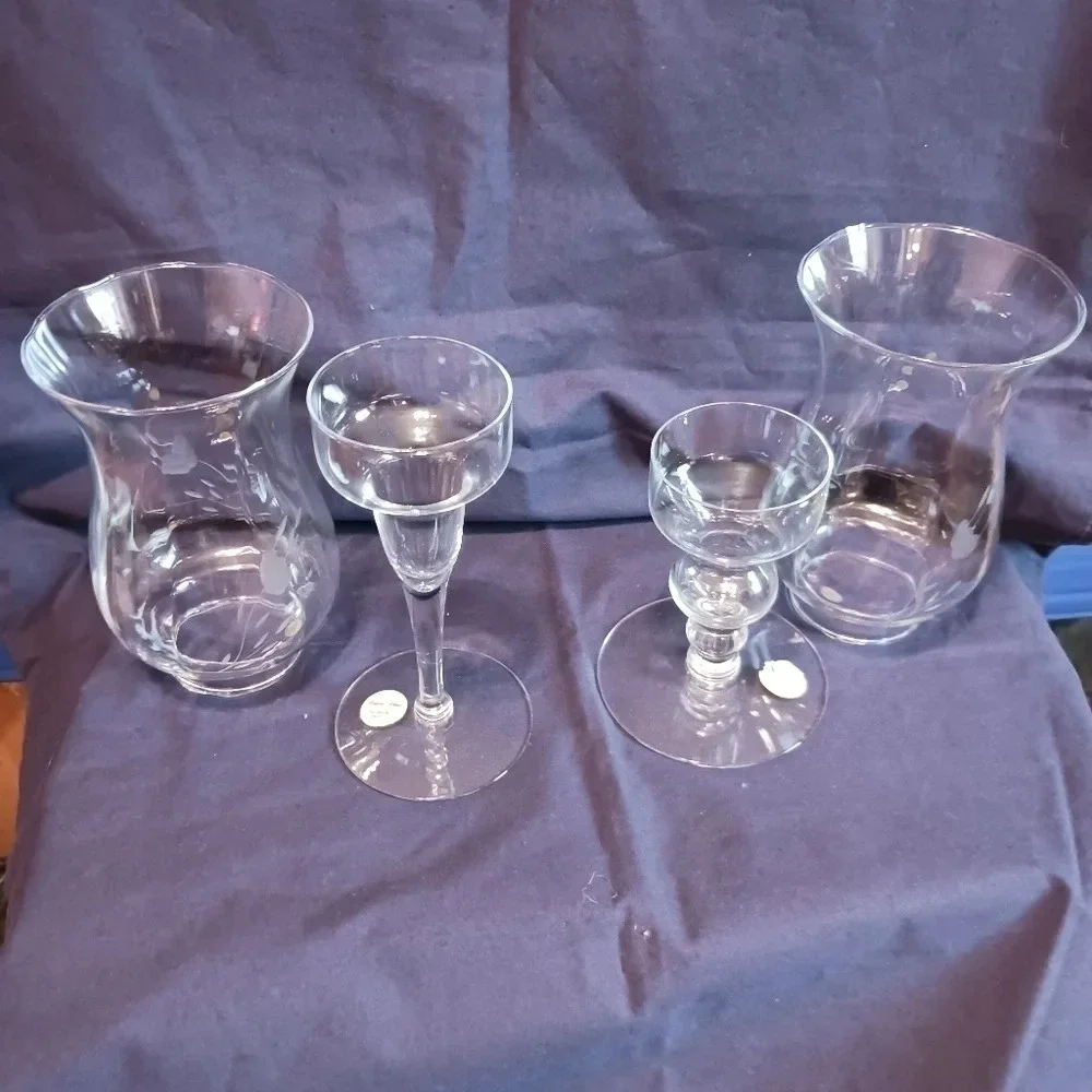 Princess house heritage pillar candle holder hurricane lamps lot of 2